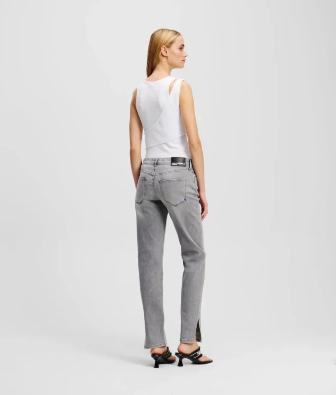 JEANS SLIM A VITA MEDIA CON ORLO SPACCATO JEANS SLIM A VITA MEDIA CON ORLO SPACCATO