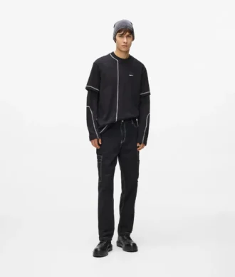Pantaloni cargo con cuciture a contrasto