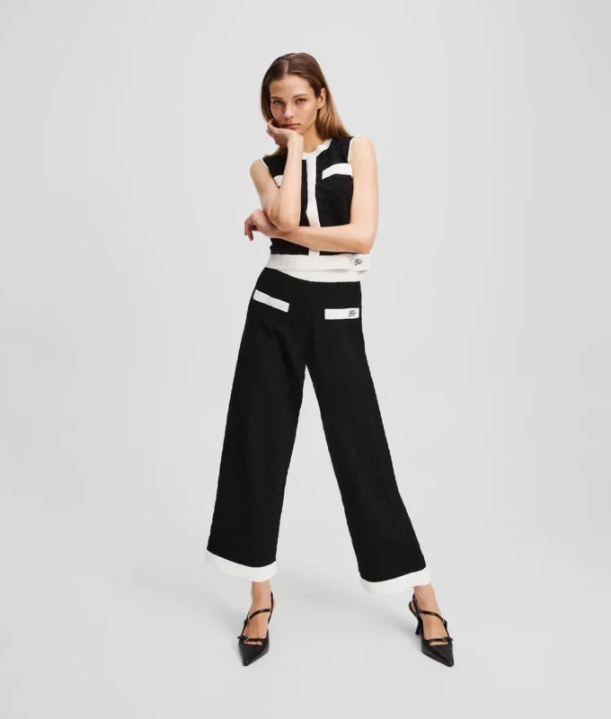 PANTALONI IN MAGLIA CON BORDATURA A CONTRASTO