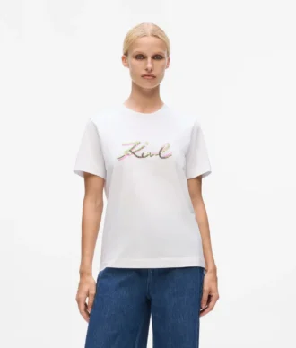 T-shirt con logo in paillettes