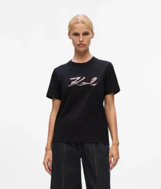 T-shirt con logo in paillettes