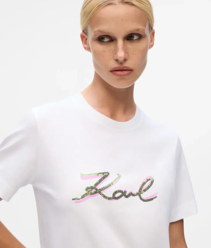 T-shirt con logo in paillettes T-shirt con logo in paillettes
