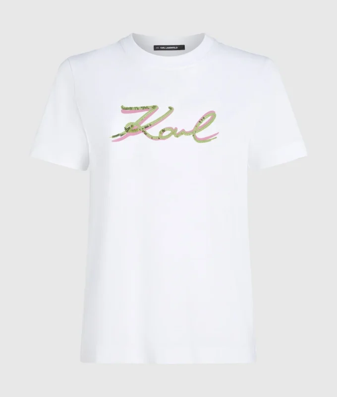 T-shirt con logo in paillettes T-shirt con logo in paillettes