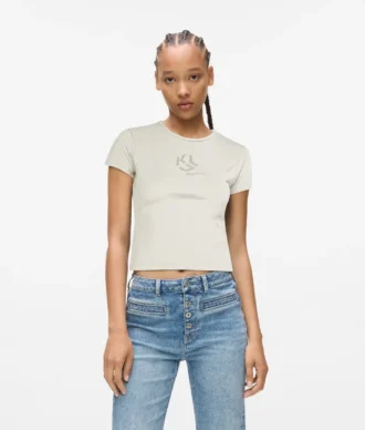 T-shirt con monogramma borchiato
