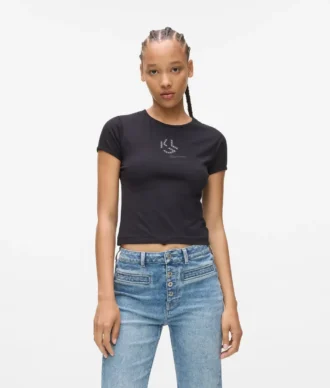 T-shirt con monogramma borchiato