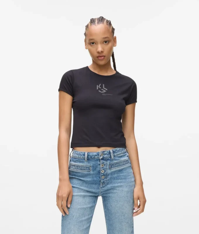 T-shirt con monogramma borchiato T-shirt con monogramma borchiato