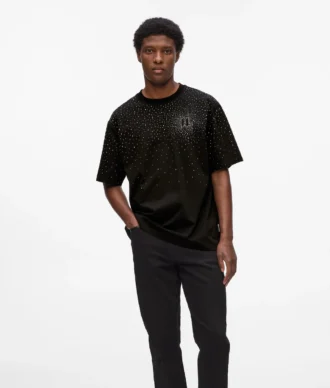 T-shirt con monogramma in strass