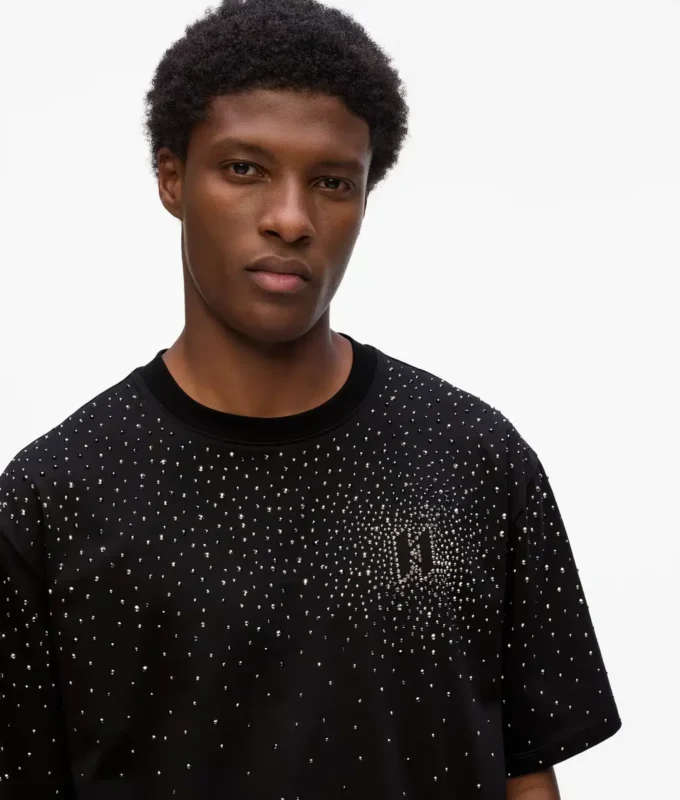 T-shirt con monogramma in strass