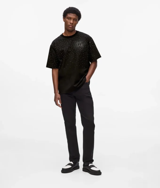 T-shirt con monogramma in strass