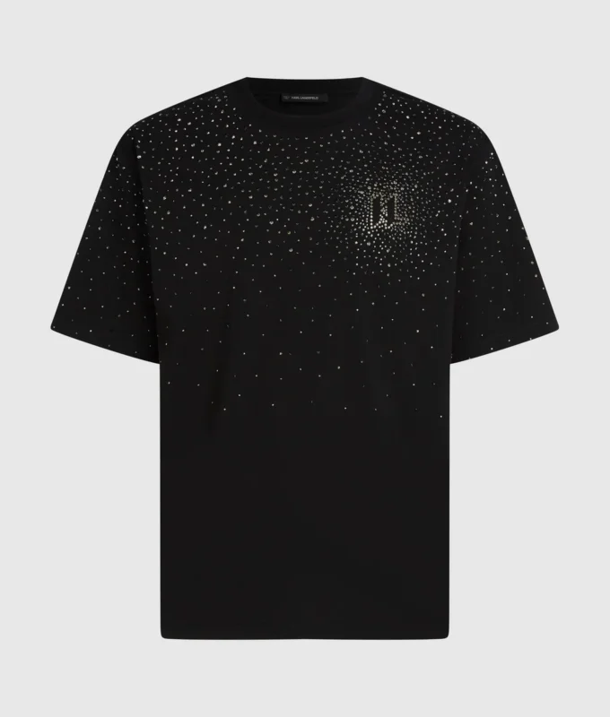 T-shirt con monogramma in strass