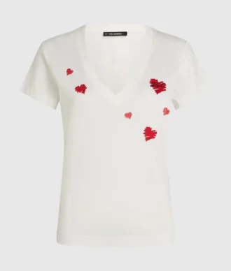T-shirt con scollo a V e cuori