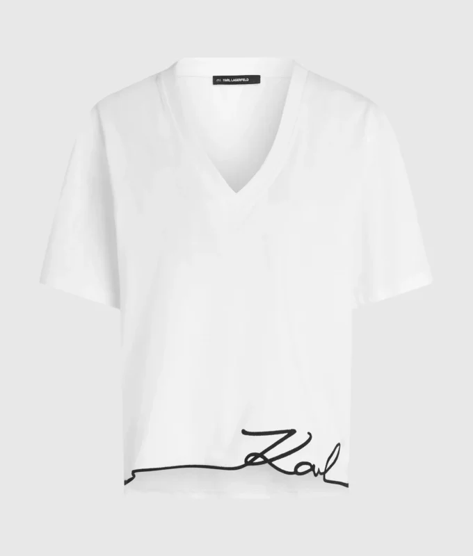 T-shirt con scollo a V e orlo caratteristico