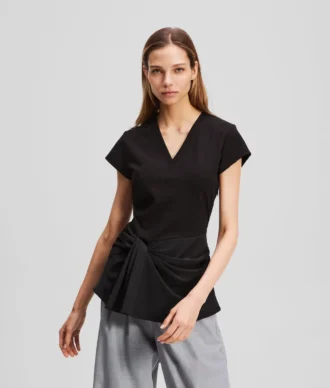 TOP CON SCOLLO A V IN MIX DI TESSUTI