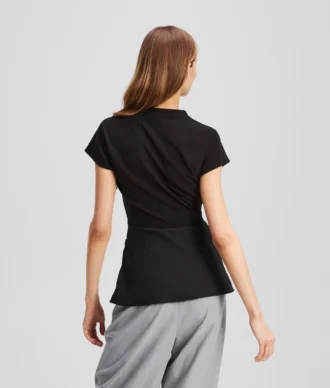 TOP CON SCOLLO A V IN MIX DI TESSUTI