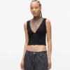 Top con scollo a V in rete con strass