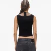 Top con scollo a V in rete con strass