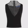 Top con scollo a V in rete con strass