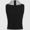 Top con scollo a V in rete con strass