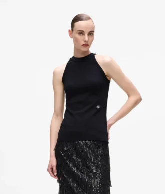 Top con scollo all’americana e strass