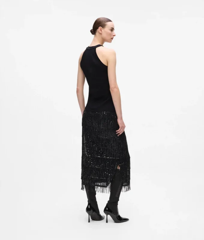 Top con scollo all’americana e strass