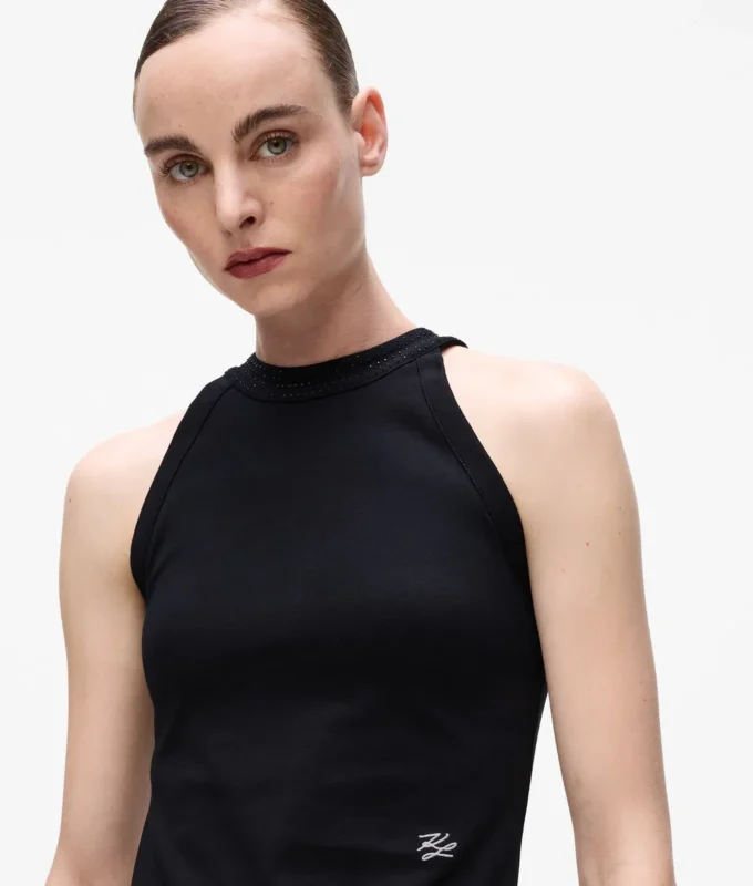 Top con scollo all’americana e strass