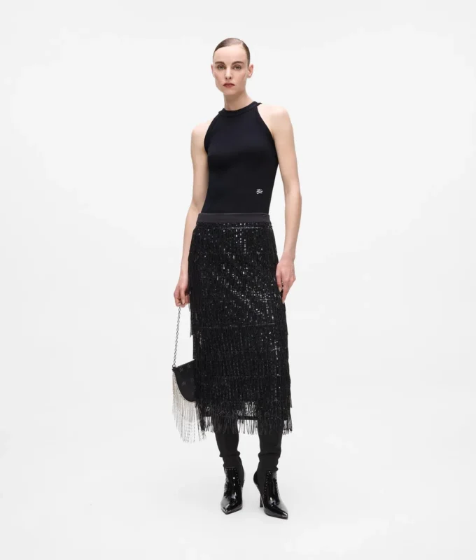 Top con scollo all’americana e strass