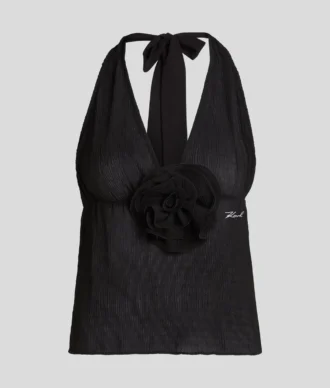TOP HALTER PLISSÉ CON FIORI