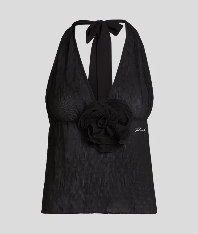 TOP HALTER PLISSÉ CON FIORI TOP HALTER PLISSÉ CON FIORI