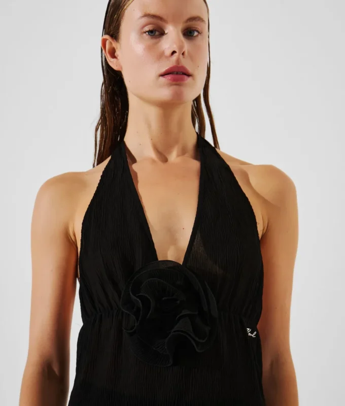 TOP HALTER PLISSÉ CON FIORI TOP HALTER PLISSÉ CON FIORI