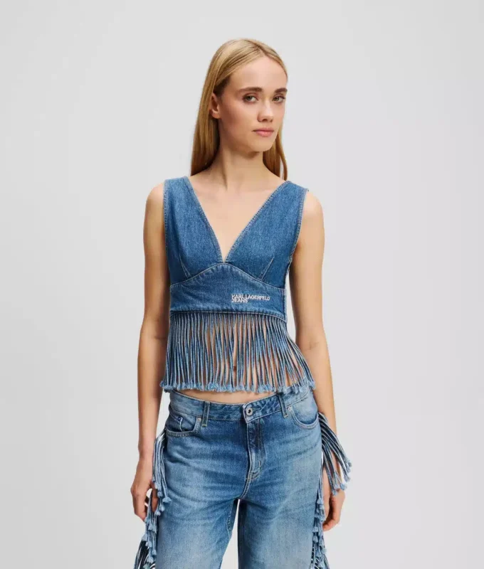 TOP IN DENIM CON FRANGE