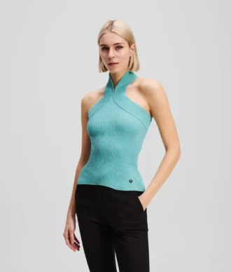 TOP IN MAGLIA CON SCOLLO ALL’ALLACCIATURA