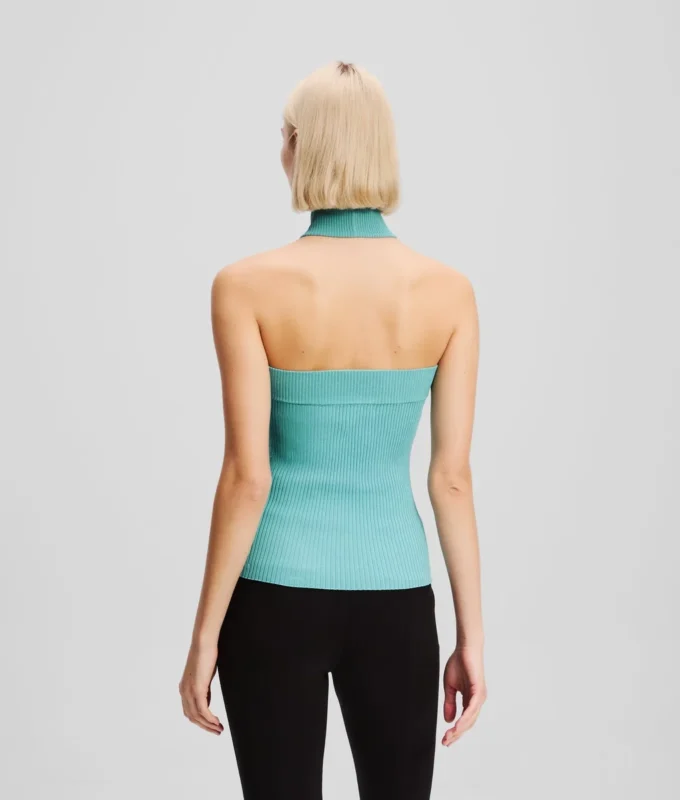 TOP IN MAGLIA CON SCOLLO ALL’ALLACCIATURA TOP IN MAGLIA CON SCOLLO ALL’ALLACCIATURA