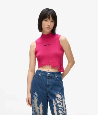 Top in maglia effetto consumato