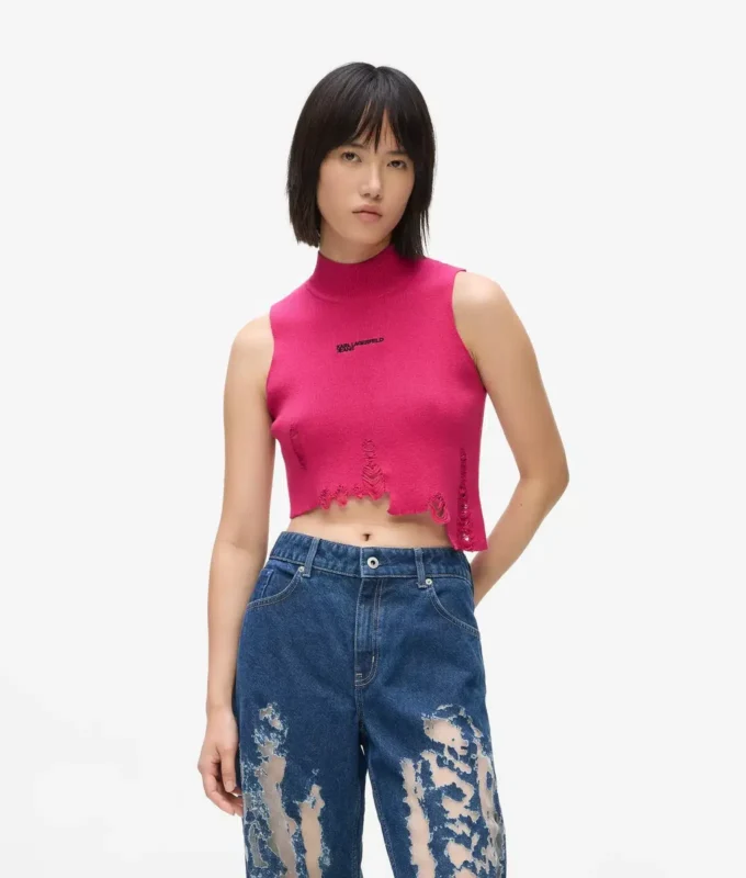 Top in maglia effetto consumato