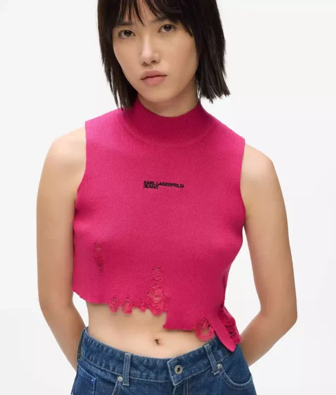 Top in maglia effetto consumato