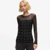 Top in rete con autografo in strass Top in rete con autografo in strass
