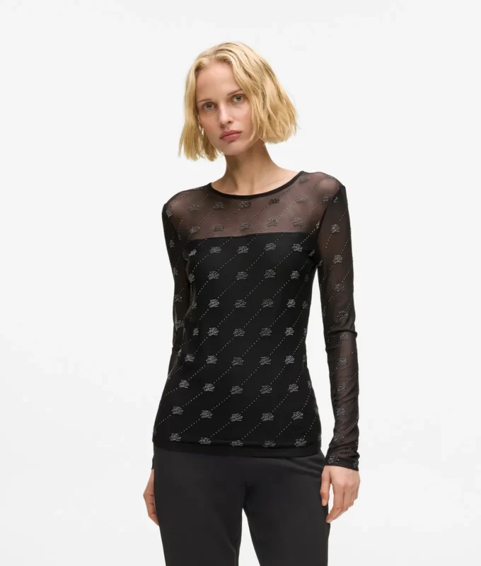 Top in rete con autografo in strass Top in rete con autografo in strass