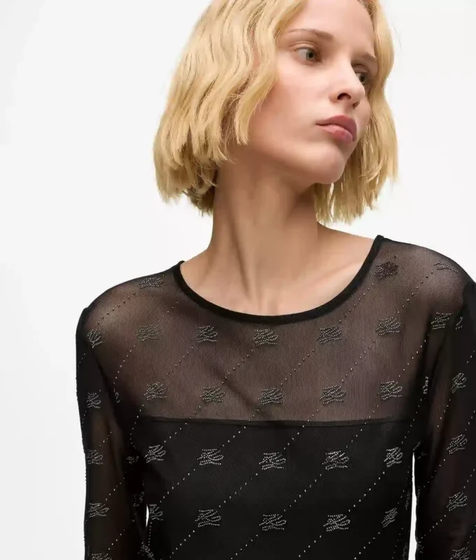 Top in rete con autografo in strass Top in rete con autografo in strass
