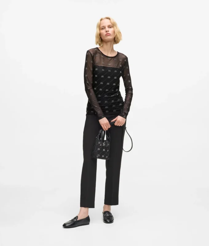 Top in rete con autografo in strass Top in rete con autografo in strass