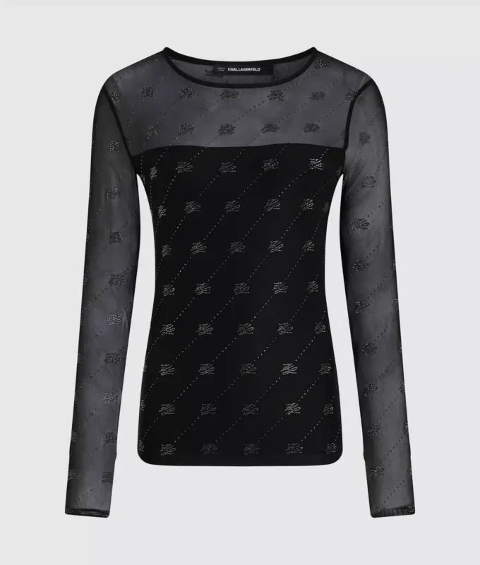 Top in rete con autografo in strass Top in rete con autografo in strass